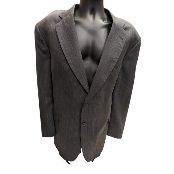 Stafford Suit Jacket Mens 48R Wool Blazer Gray Pinstripe Sport Coat Two Button - Picture 4 of 13